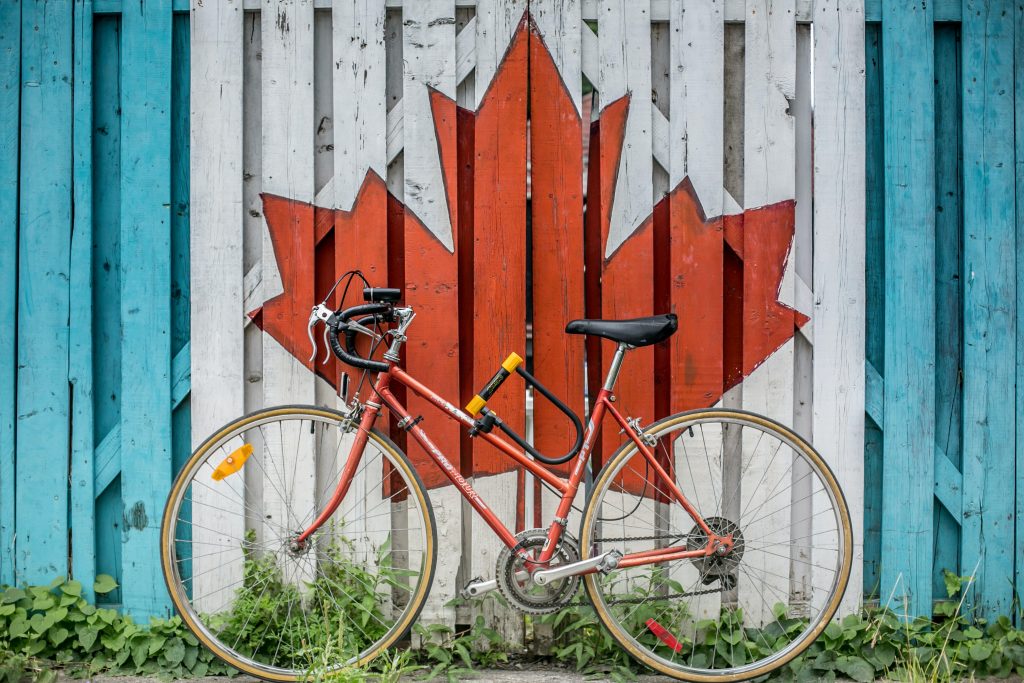 bike on wooden wall with cbd cannabis flag